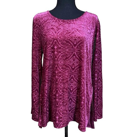 Velvet Burnout Top With Flared Bell Sleeves Size L Whimsigoth Gothic Witchy Cato - Picture 1 of 12